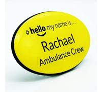 Customised Print - Resin Coated Hello My Name is Badge, Yellow 62 x 37mm Oval Dementia Friendly Doctor Student Doctor GP Healthcare Assistant Nurse Practitioner Clinical Medical