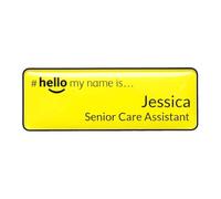 Customised Print - Resin Domed Coating, Hello My Name is Badge, Yellow/Black Text 76 x 25mm Right Aligned Text Doctor Student Doctor GP Healthcare Assistant Nurse Practitioner Clinical Medical