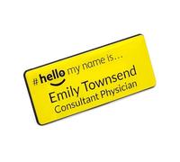 Customised Print - Resin Domed Coating, Hello My Name is Yellow Badge, Yellow/Black Text 76 x 32 mm Doctor Student Doctor GP Healthcare Assistant Nurse Practitioner Clinical Medical