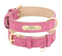 Customised PU Leather Dog Collar With Nameplate Personalised Pitbull Collar Labrador Bull Terrier Training Collar,Rose,M