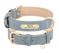 Customised PU Leather Dog Collar With Nameplate Personalised Pitbull Collar Labrador Bull Terrier Training Collar,Blue,S