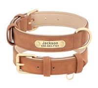 Customised PU Leather Dog Collar With Nameplate Personalised Pitbull Collar Labrador Bull Terrier Training Collar,Brown,S
