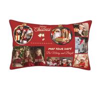 Customised Red Christmas Pillowcase with 7 Pictures & Text, Personalised Christmas Pillow Covers, Design Your Own Decorations Cushion Covers, Photo Gifts for Mum Dad Kids Boys Girls Friends Grandma
