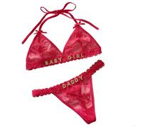 Customised Sexy Thongs Bras Set with Name Text for Women, Personalised Rhinestone Letters DIY See Through Lingerie Underwear, Birthday Valentines Day Gifts for Wife Girlfriend, One Size