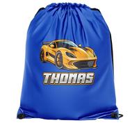 Customised Sports Car Drawstring Bag for Boys Fast Driving Cars Back to School PE Sports Bag Kids, One Size, Royal