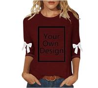 Customised T Shirt Design Your Own Pullover 3/4 Sleeve Sleeve Customised Sweatshirts Personalised T-Shirts with Text Photo Logo Custom Couple Sweatshirts Wine