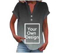 Customised T Shirts for Women UK Personalised T-Shirt Customised with Any Text Image or Logo Short Sleeve V Neck Plus Size Top for Mothers Day Black