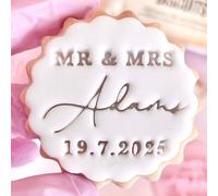 Customised Wedding Fondant Stamp Embosser, fits M&S Biscuits Cookies Personalised to Any Name and Date Mr and Mrs Reusable Cake Decorating Tool Cupcakes Biscuits Marks and Spencers with Free Cutter