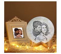 Customised with Picture Engraved with Stand,3D Moon Lamp Personalised Photo Custom Moon Light Lamp Personalised Gifts for Mother's Father's Day (2 Colors,8cm)
