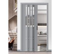 Customizable 42x80in Gray PVC & Acrylic Concertina Door - Foldable Sliding Gate for Kitchen Cupboard Hallway Pantry - Easy Inll with Handle