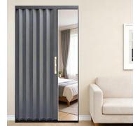 Customizable Accordion Door, Grey Folding Door Includes Mounting Hardware Handle Latch,Retractable Sliding Doors for Closet & Doorway(65cm/25.6in,240cm/94.4in)