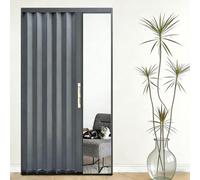 Customizable Accordion Door, Grey Folding Door with Double-Sided Handles & Lock, Retractable Sliding Doors for Closet & Doorway(115cm/45.3in,200cm/79in)