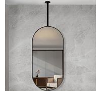 Customizable Black Metal Oval Ceiling Mirror with Adjustable Arm - Stylish Makeup Mirror for Home & Hotel Decor Space-Saving Vanity Solution Modern Design for Any Room.