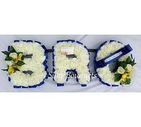 Customizable Funeral Flowers - Personalized Artificial Silk Flowers for Graves & Funerals | Lasting Remembrance with Any 3 Letters | BRO Tribute with Ribbon Sash