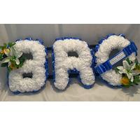 Customizable Funeral Flowers - Personalized Artificial Silk Flowers for Graves & Funerals | Lasting Remembrance with Any 3 Letters | BRO Tribute with Ribbon Sash