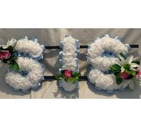 Customizable Funeral Flowers - Personalized Artificial Silk Flowers for Graves & Funerals | Lasting Remembrance with Any 3 Letters | Sis Tribute with Lily & Rose Clusters