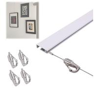 Customizable Gallery Art Hanging System with Rail & Cables - Modern Picture Rail Hooks Non-Damaging Frames Perfect for Office & Museums (240cm Track 250cm Steel Cable)