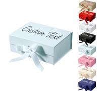 Customizable Gift Box with Magnetic Lid -8.66x6.5x3.54 Inch Personalized Photo & Text Blank Folding Gift Box for Valentine's Day, Birthday, Wedding, Clothing & Shoe Packaging (Light Blue)
