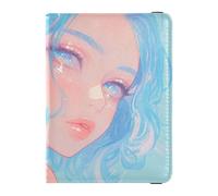 Customizable Glittering Blue Anime Girl Leather Passport Holder Cover Wallet Travel Documents Organizer Protector Badge ID Vaccine Card Holder Wallet Lightweight, glittering blue anime girl, One Size