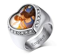 Customizable Heart Rings Platinum Plated Picture Jewellery for Women Personalised Hip Hop Signet Rings Size Z+1(Send Gift Box)