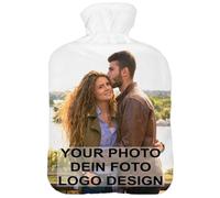 Customizable Hot Cold Water-Bottle with Soft Fleece Cover Water-Bag 2 litreWhite Your Text/Image [092]