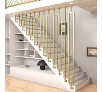 Customizable L-Shaped Stair Banister il - Wrought Iron Baluster Column for Indoor Stairs, Loft & Villa - Gold Square Pipe, 5ft/150cm Protective Railing.