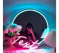 Customizable LED Neon Mirror Sign - Personalized Text Neon Sign, USB Powered, Vibrant Pink & Blue Light for Wall Decor, Makeup Salons, Party Favors