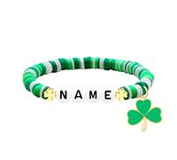 Customizable Lucky Letters Name Bracelet with Cute Charm, Handmade Polymer Clay Initial Alphabets Bracelet for Women, Custom Irish Bracelet for St. Patrick's Day Good Luck Jewelry for Friend YS5661