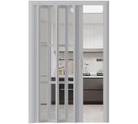 Customizable PVC Concertina Accordion Door with Magnetic Catch Grey 165x203cm Ideal for Living Room Wardrobe Bathrooms - Space-Saving Folding Internal Doors
