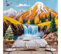 Customizable Size Wall Murals,Vibrant Stylized Artwork - Majestic Golden Mountain Waterfall Eagle Clouds Blue Waters,Self - Adhesive Wall Fabric Wallpaper for Living Room