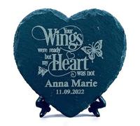 Customizable Stone Memorial Plaque - Engraved Names and Dates - For Mum, Dad and Loved Ones (Butterflies)
