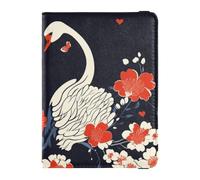 Customizable Swan Japanese Style Heart Valentine's Day Leather Passport and Vaccine Card Holder Combo Passport Case Passport Cover with RFID Blocking Waterproof, swan Japanese style heart Valentine's