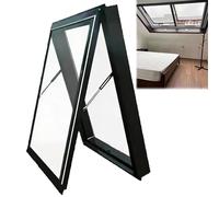 Customizable Universal Flat Roof Window & Roof Exit (Black Aluminum) - Tilted Skylight for Attics & Homes with Gas Spring Mechanism Premium Quality Roof Hatch