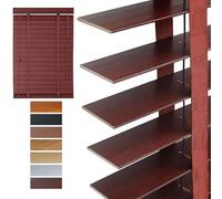 Customizable Wood Blinds for Indoor Windows 50mm Slats, 40 60 80 100 120 140 160 180 200 215cm Cordless Blackout Shades, Faux Bamboo Privacy Venetian Blind for Bedroom Office Bathroom(Red)