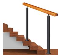Customizable Wooden Handrail for Level Surfaces & 1-3 Steps Complete with 2 Black Wrought Iron Posts - Safety Stair Railing Support for Porch & Steps