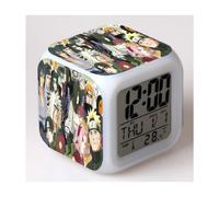 (Customization based on provided images, 3-battery model) Naruto-themed Color-Changing Seven-Color Alarm Clock, Square Clock, Creative Alarm Clock