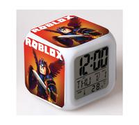 (Customization based on provided images, 3-battery model) ROBLOX Color-Changing Seven-Color Alarm Clock, Square Clock, Creative Alarm Clock