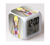 (Customization based on provided images, 3-battery model) Sailor Moon Color Changing Seven-Color Alarm Clock Square Clock Creative Alarm Clock