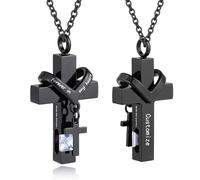Customize Cremation Jewelry - Cross Urn Necklace For Ashes Of Loved Ones With Birthstone - Forever in my heart - With Me Always - Personalized Necklaces Engraved Names Jewelry
