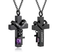 Customize Cremation Jewelry - Cross Urn Necklace For Ashes Of Loved Ones With Birthstone - Forever in my heart - With Me Always - Personalized Necklaces Engraved Names Jewelry