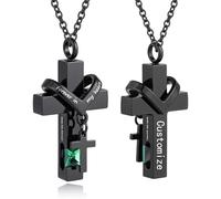 Customize Cremation Jewelry - Cross Urn Necklace For Ashes Of Loved Ones With Birthstone - Forever in my heart - With Me Always - Personalized Necklaces Engraved Names Jewelry