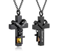 Customize Cremation Jewelry - Cross Urn Necklace For Ashes Of Loved Ones With Birthstone - Forever in my heart - With Me Always - Personalized Necklaces Engraved Names Jewelry