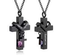 Customize Cremation Jewelry - Cross Urn Necklace For Ashes Of Loved Ones With Birthstone - Forever in my heart - With Me Always - Personalized Necklaces Engraved Names Jewelry