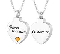 Customize Cremation Jewelry for Ashes - Crystal Birthstone Heart Urn Necklace Personalized Necklaces Engraved Names - Forever In My Heart