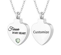 Customize Cremation Jewelry for Ashes - Crystal Birthstone Heart Urn Necklace Personalized Necklaces Engraved Names - Forever In My Heart
