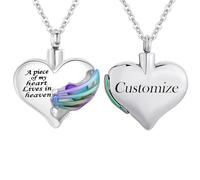 Customize Cremation Jewelry - Heart Cremation Jewelry Urn Necklace Pendant for Human - A piece of my heart Lives in heaven Personalized Necklaces Engraved Names