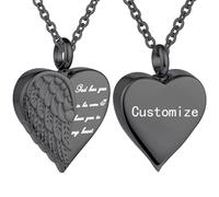 Customize Cremation Jewelry - Heart Urn Necklace Ashes Jewelry for Women Men - God has you in his arms I have you in my heart - Personalized Necklaces Engraved Names