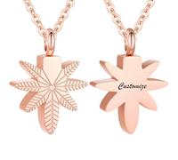 Customize Cremation Jewelry - Marijuana Leaves Urn Necklace for Ashes Stainless Steel Cremation Jewelry Memorial Necklace Human Ashes Keepsake Pendant Personalized Necklaces Engraved Names