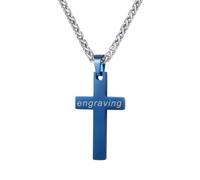 Customize Name Necklace Cross Pendant Mens Necklace Silver Color Chain Stainless Steel Christian Jewelry Blue