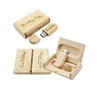 Customize Personalised Laser Engraved Solid Wooden USB Flash Drive USB Box Wedding Photo Memory Storage Disk,Wedding ceremony,Company customization,Personal gift (16G, maple)